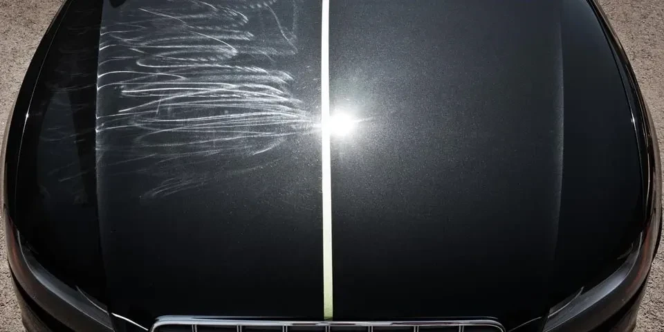 Machine buff paint correction on car
